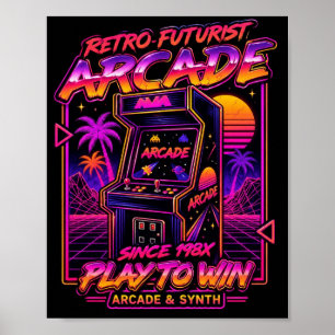 Póster de juego Neon Synthwave Arcade Futurista Re