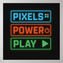 Póster de juegos – Arte de pared Neon Pixels Power