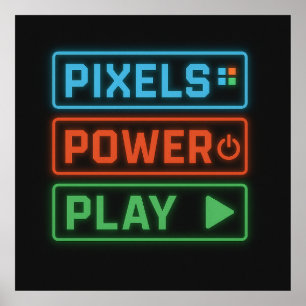 Póster de juegos – Arte de pared Neon Pixels Power