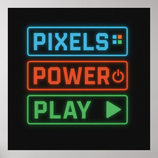 Póster de juegos – Arte de pared Neon Pixels Power (Frente)