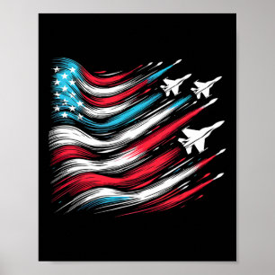 Póster De Julio Bandera Jet Estadounidense Patriótica Est