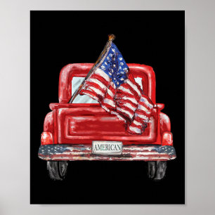 Póster De Julio Camión Rojo Bandera Estadounidense Día De