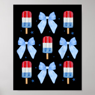 Póster De Julio Cute Popsicle Bows Mujeres Patrióticas Ni