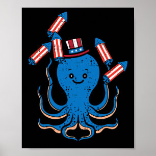 Póster De Julio Día De La Independencia Del Octopus Las M