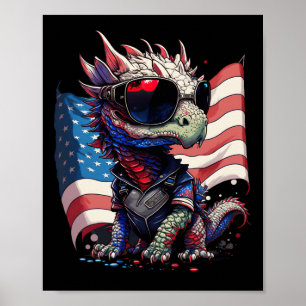 Póster De Julio Dragón Patriótico Bandera Estadounidense