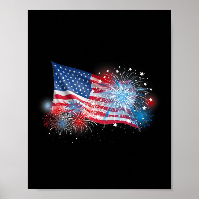 Póster De Julio, Fuegos Artificiales Rojos Blancos Y Azul (Frente)