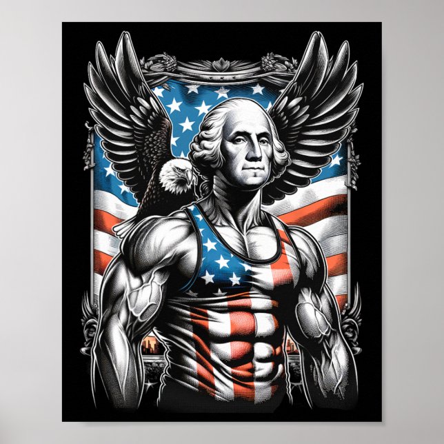 Póster De Julio Funny Patriótico George Washington 4 de J (Frente)