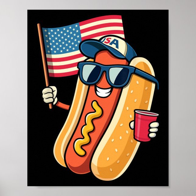 Póster De Julio Hotdog Funny Cuarto De Julio Patriótico E (Frente)