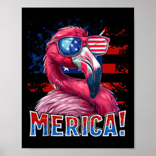 Póster De Julio Merica Flamingo Bandera Americana Niños H