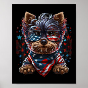Póster De Julio Patriotic Yorkie Dog Bandera Estadouniden