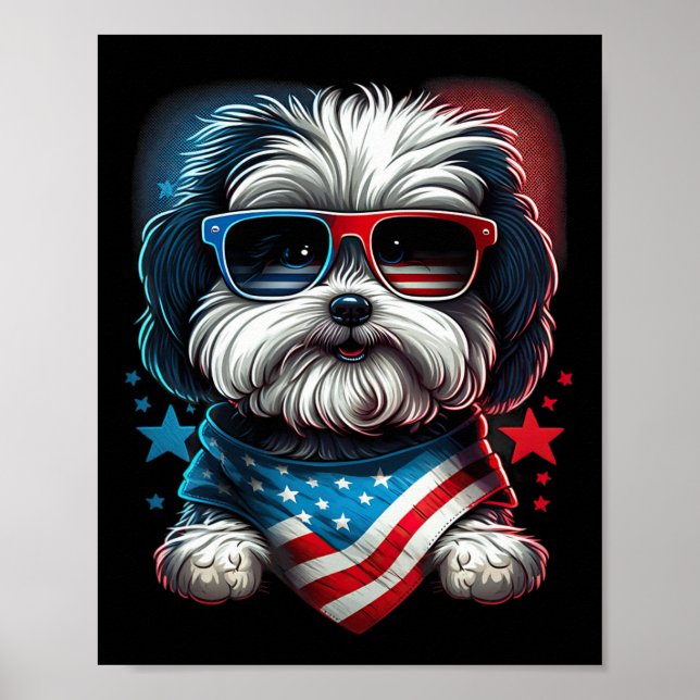Póster De Julio Patriótico Habanés Perro Uu Bandera (Frente)