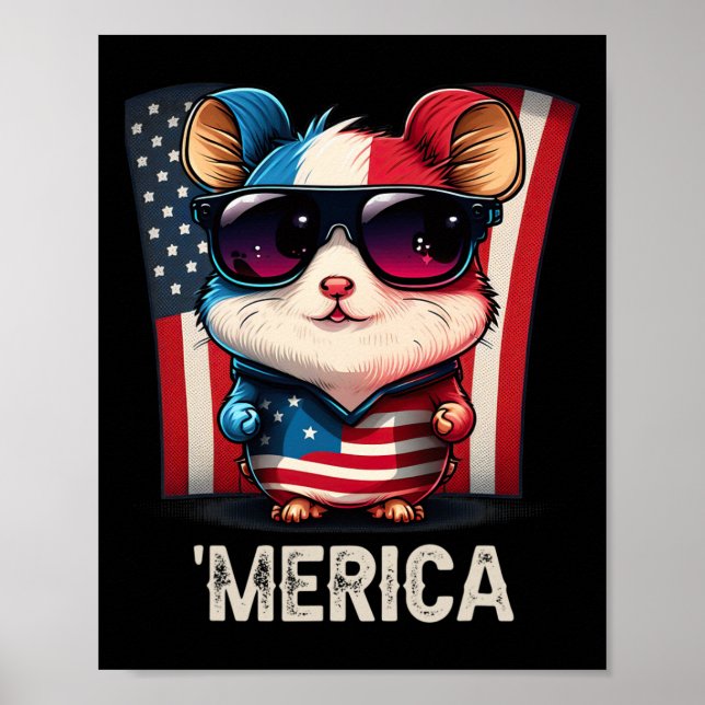 Póster De Julio Patriótico Hamster Merica (Frente)