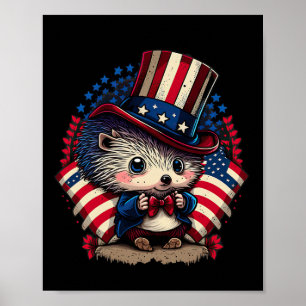 Póster De Julio Patriótico Hedgehog Bandera Estadounidens