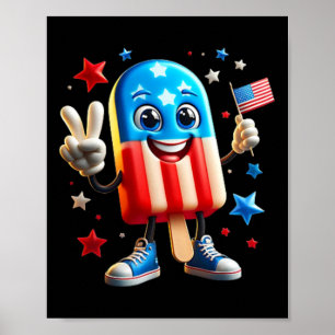 Póster De Julio Popsicle Bandera Estadounidense Frente Pa