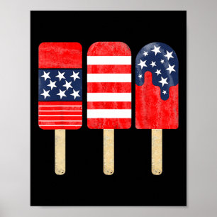 Póster De Julio Popsicle Red White Blue American Flag Pat