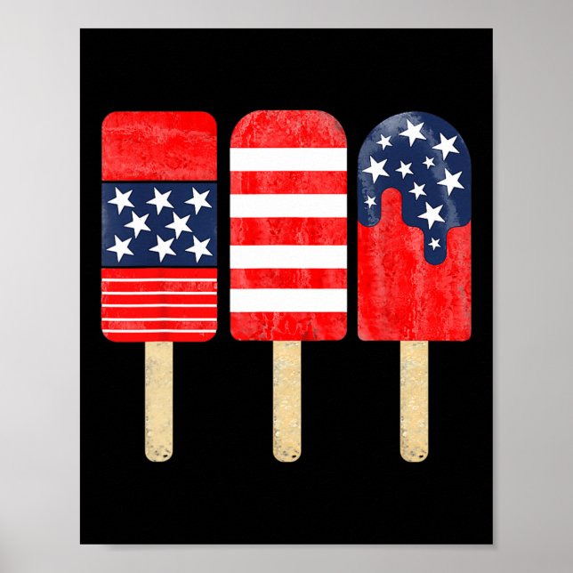 Póster De Julio Popsicle Red White Blue American Flag Pat (Frente)