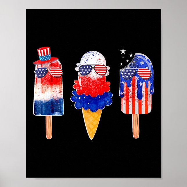 Póster De Julio Popsicle Red White Blue American Flag Pat (Frente)