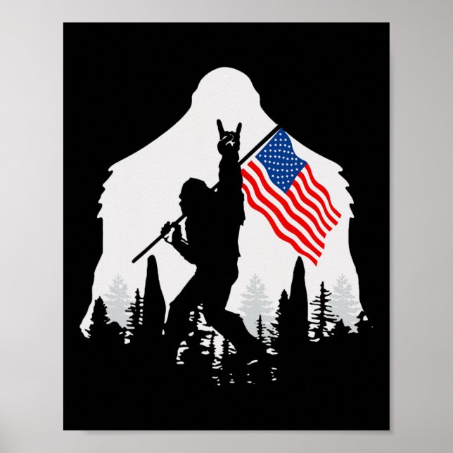 Póster De Julio Shirt Bigfoot Sasquatch Bandera Estadouni (Frente)