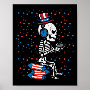 Póster De Julio Skeleton Gamer Funny America Niños Hombre