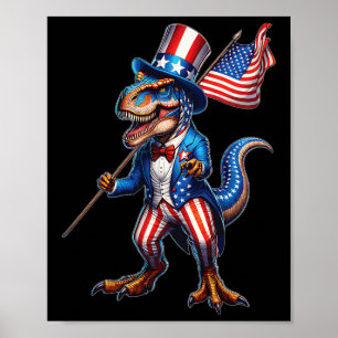 Póster De Julio T-rex Eeuu Bandera Patriótica Estadounide