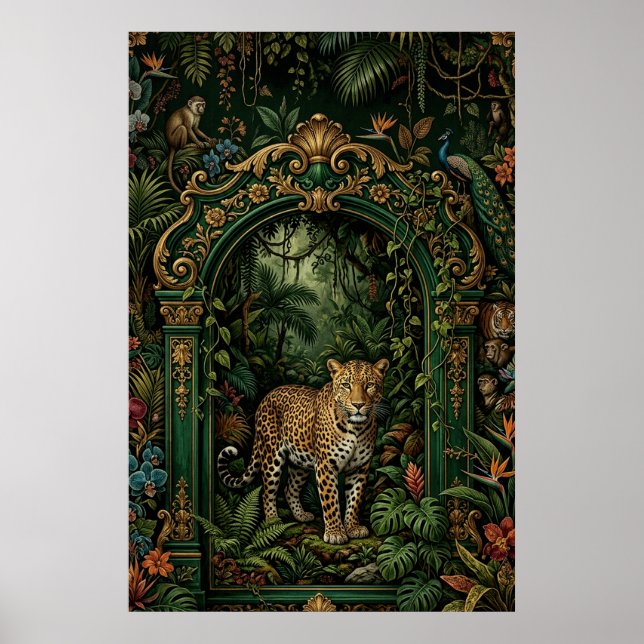 Póster de Jungla de Leopardo Boho | Verde Vintage (Frente)