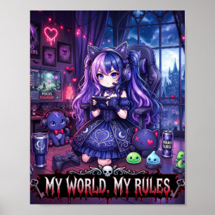 Póster de Kawaii Gothic Gamer "Mi Mundo Mis Reglas