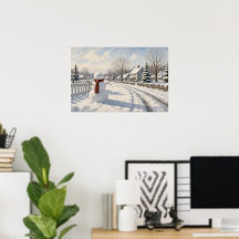Póster de la aldea invernal del muñeco de nieve de