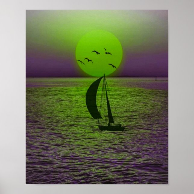 Póster de la apuesta de sol con el mar (Frente)