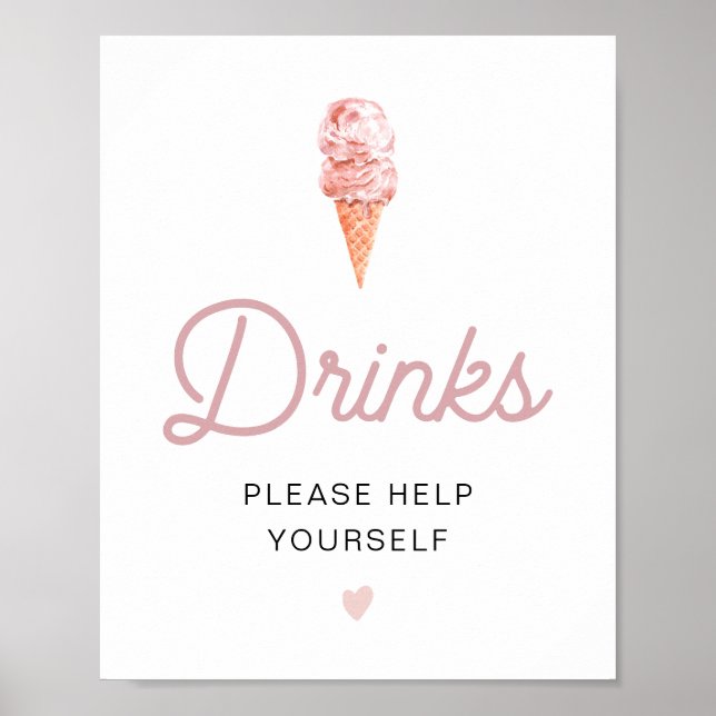 Póster de la barra de bebidas de helado rosa retro (Frente)