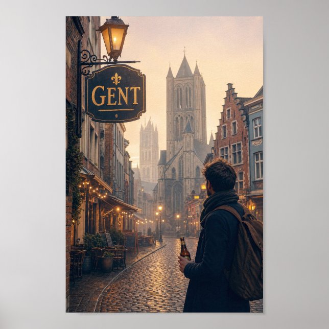 Póster de la calle de la Catedral de Gante Dorada (Frente)