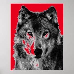 Poster de la cara del lobo gris del arte pop