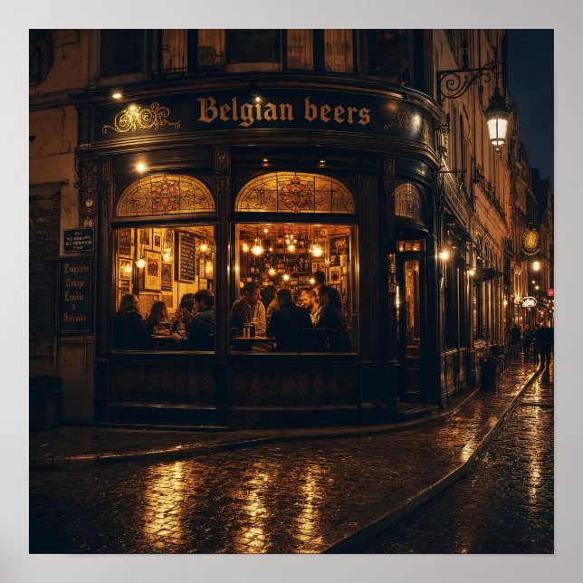 Póster de la Cervecería Belgian Corner de Noche (Frente)