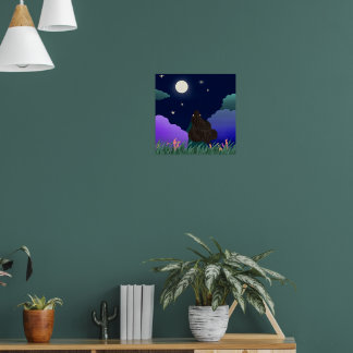 Póster de la chica soñadora bajo la luz de la luna