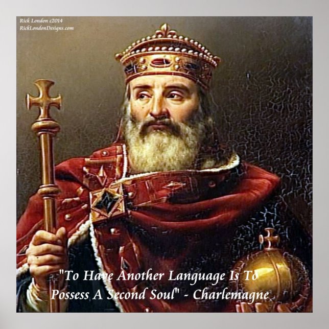 Póster de la cita de Carlomagno y los idiomas (Frente)