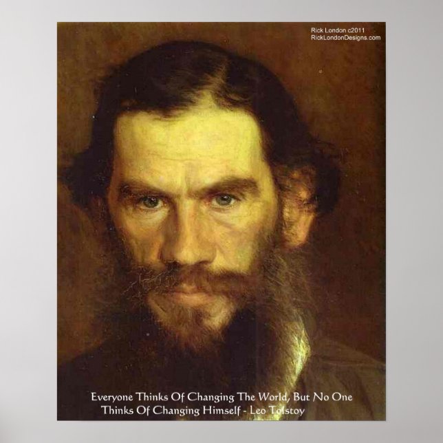 Póster de la cita de sabiduría de Tolstoi "Cambia  (Frente)