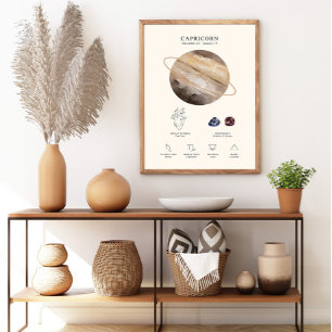 Póster de la constelación de Capricornio con piedr