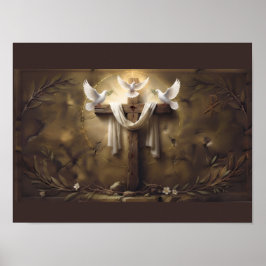 Póster de la Cruz Cristiana con Palomas | Cruz de