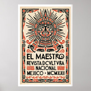 Póster de la cultura mexicana Cara Azteca estiliza