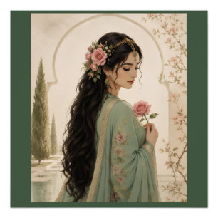 Póster de la Dama Rosa Persa Retrato Elegante Es
