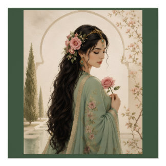Póster de la Dama Rosa Persa | Retrato Elegante Es