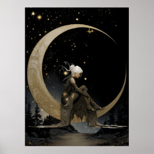 Póster de la diosa de la luna creciente encantada 