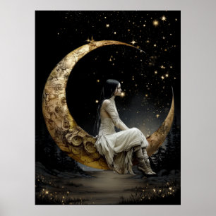 Póster de la diosa de la luna creciente encantada 