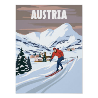 Poster de la estación de esquí de Austria, retro. 