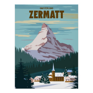 Poster de la estación de esquí de Zermatt, retro, 