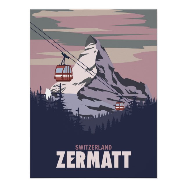 Poster de la estación de esquí de Zermatt, retro A (Anverso)