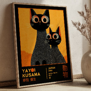Póster de la exposición retro de gatos negros de Y
