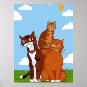 Póster de la familia de gatos caprichosa - Arte de