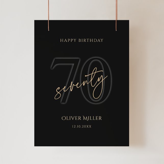 Póster de la fiesta de cumpleaños número 70 de Mod (Modern Black Gold 70th Birthday Party Poster)
