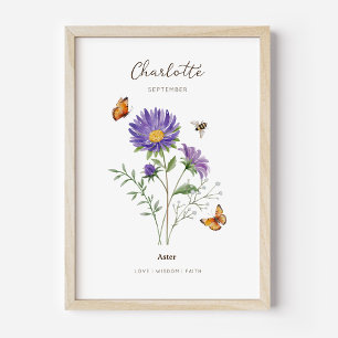 Póster de la Flor de Cumpleaños Aster