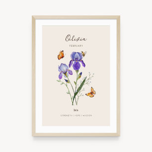 Póster de la flor de Iris del mes de nacimiento